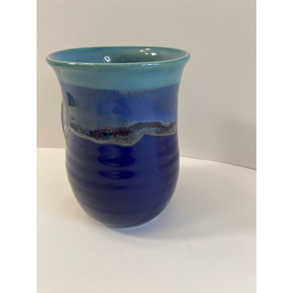 Neher Pottery Right Handed Hand Warmer Mug Turquoise and Royal Glaze Signed 2014 - Picture 4 of 6